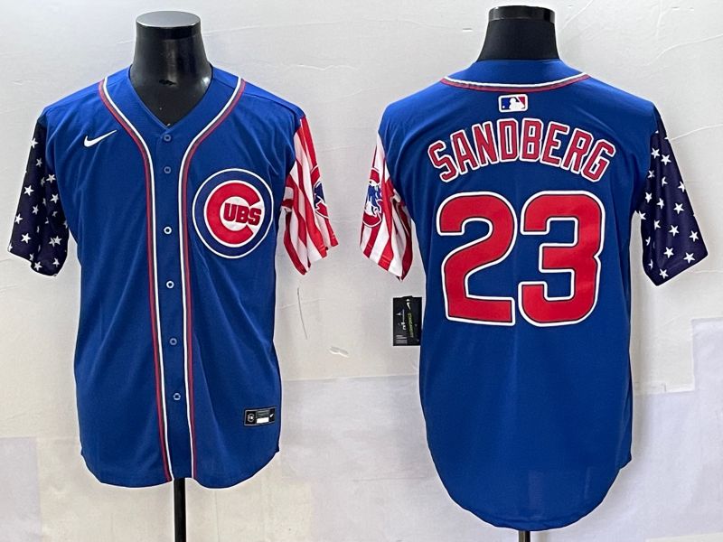 Men 2025 Chicago Cubs 23 Sandberg Blue a generation of national flags Joint Name Nike MLB Jersey style 1